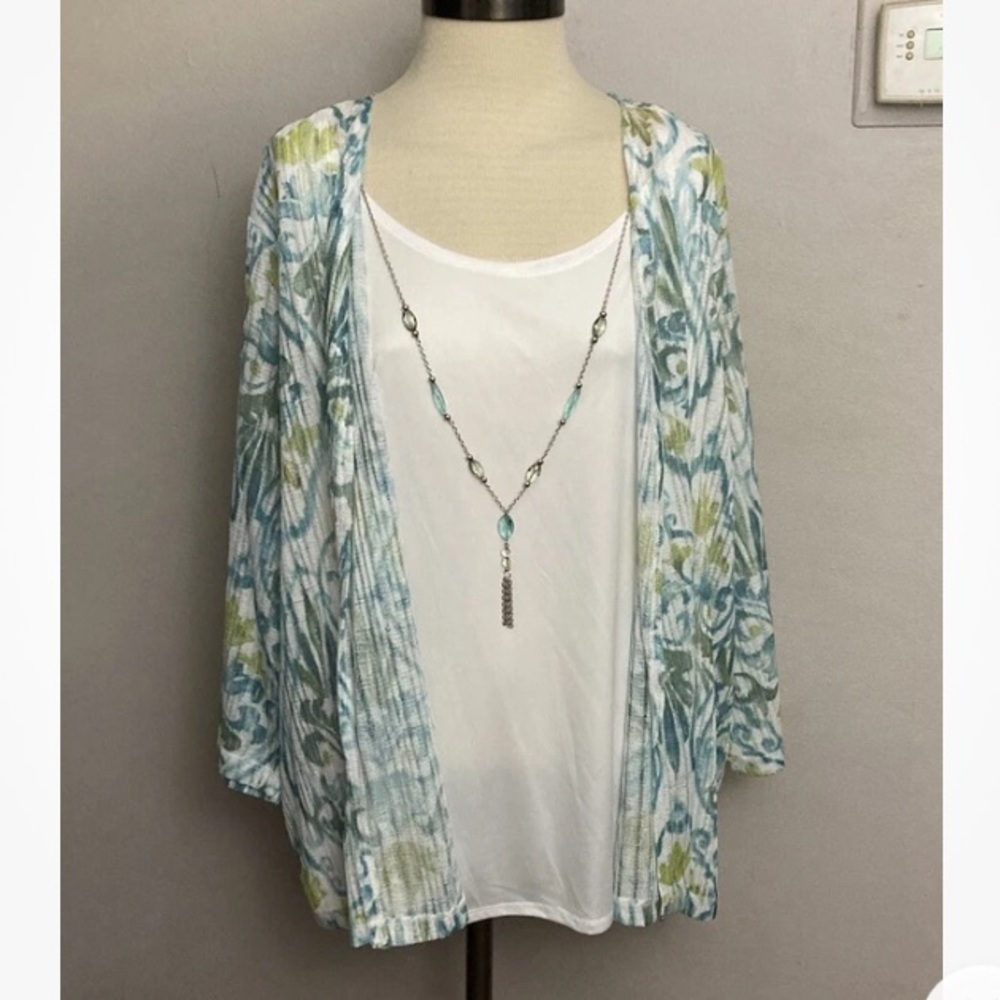 8-16 Alfred Dunner Top Blouse Layered Necklace 3x Blue Green